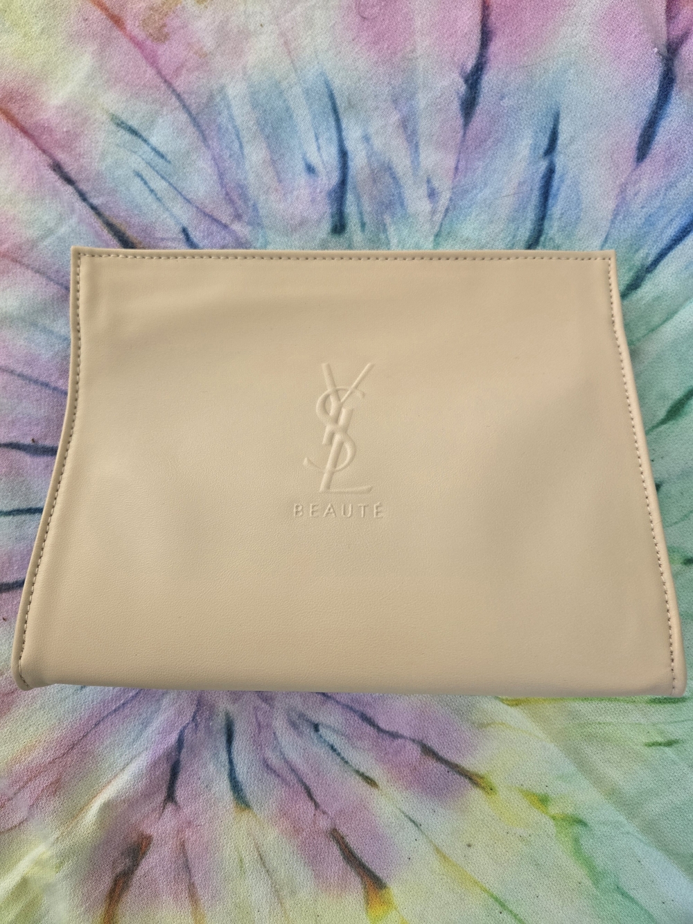 Yves Saint Laurent Beige Embossed YSL Make-up Pouch